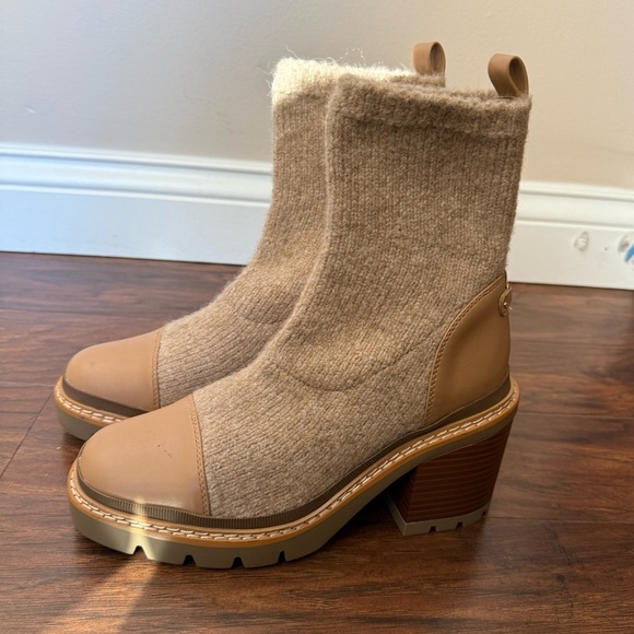 NWOT Sam Edelman Rozanna Knit Tan Ankle Booties w Block Heel- Size 7.5 - Picture 2 of 11
